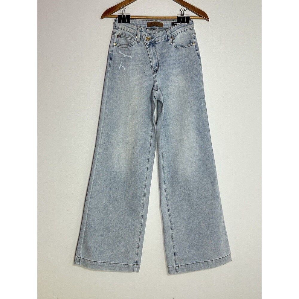Judy Blue Retro Wide Leg Jeans Criss Cross Waist High Rise Light Wash‎ 0/24